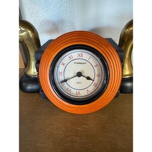 Vintage MCM Furio Quartz Wood Wall‎ Clock Orange Roman Numerals Working